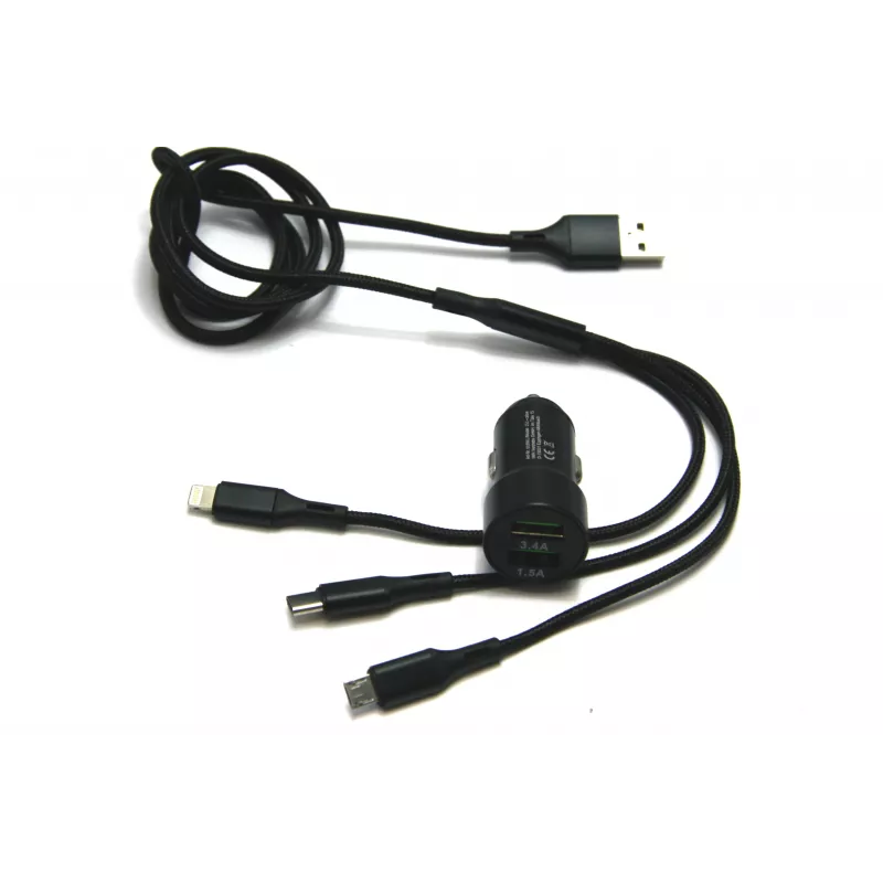 IWH dual USB autolader 3-in-1 12/24V 3,4A zwart (19061)