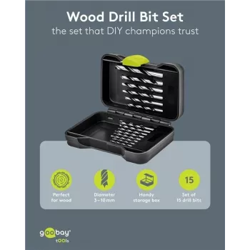 GOOBAY TOOLS 77847 houtborenset 15-delig in transportbox 3-10 mm