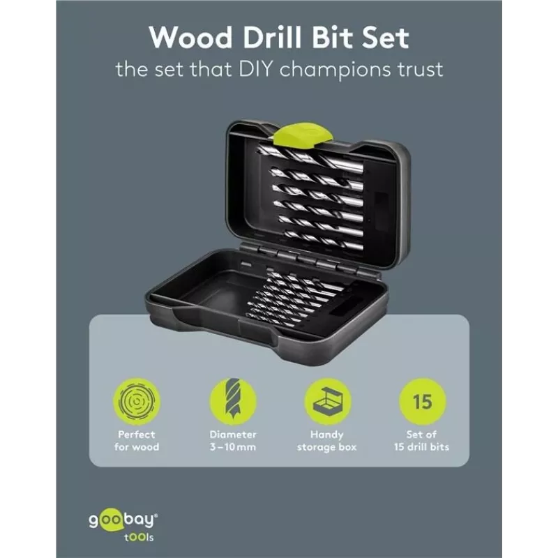 GOOBAY TOOLS 77847 houtborenset 15-delig in transportbox 3-10 mm