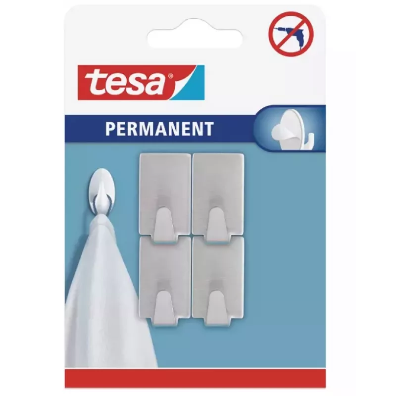tesa Permanent haak rechthoekig S metaal, chroom, zelfklevend, 1,5 kg, 1 stuk 66612-00000-00