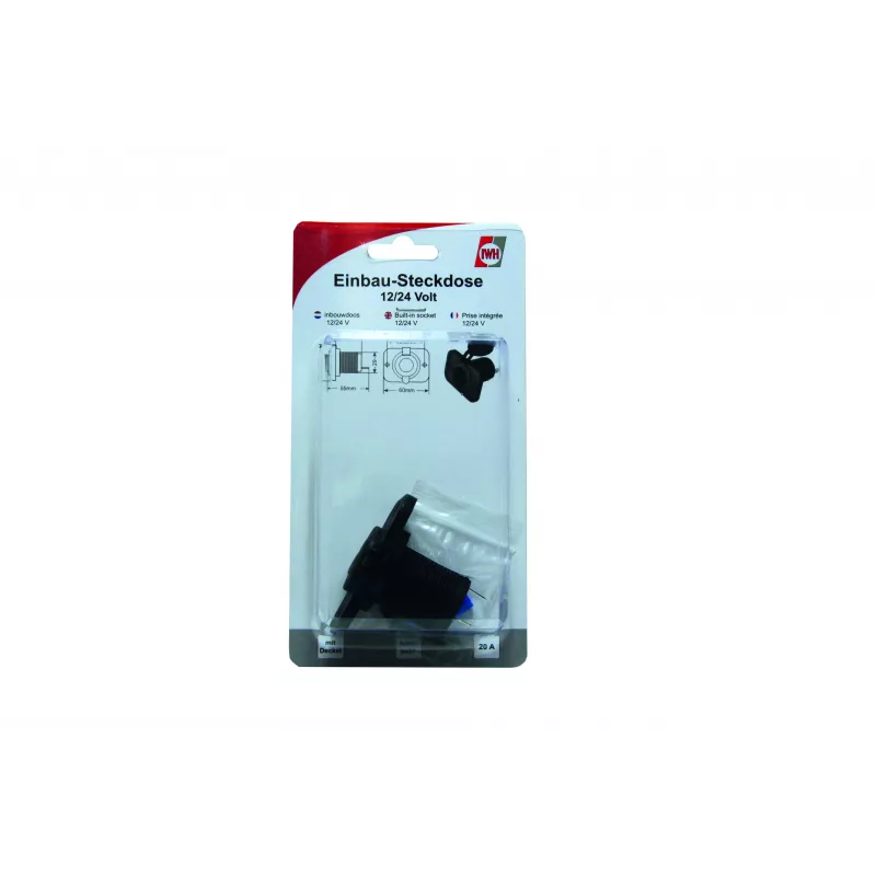 IWH inbouw-12/24V-DC-stopcontact, max. 20A, sigarettenaansteker-type, zwart 19002