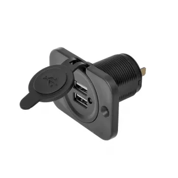IWH USB dubbele inbouwstopcontact 12/24V 2,1A 2x USB-A zwart 019006