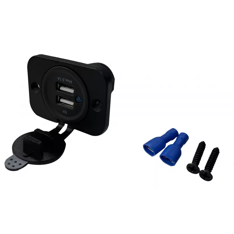 IWH USB dubbele inbouwstopcontact 12/24V 2,1A 2x USB-A zwart 019006