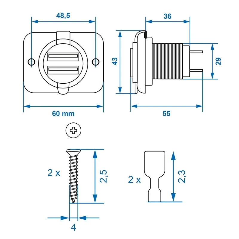 IWH USB dubbele inbouwstopcontact 12/24V 2,1A 2x USB-A zwart 019006