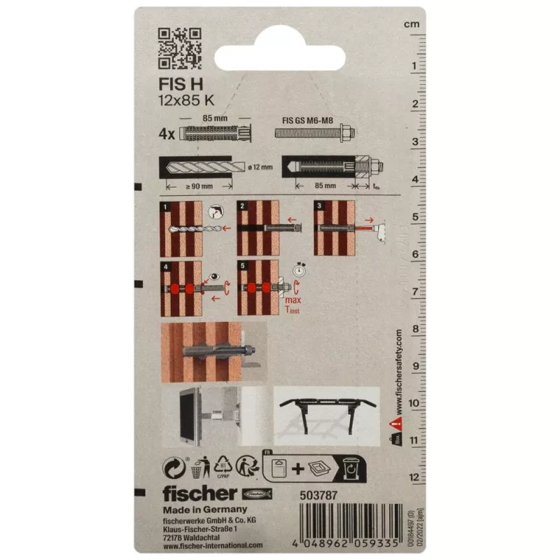 Fischer 503787 FIS H 12 x 85 K K NV injectieankerhuls 85 mm 12 mm 1 set