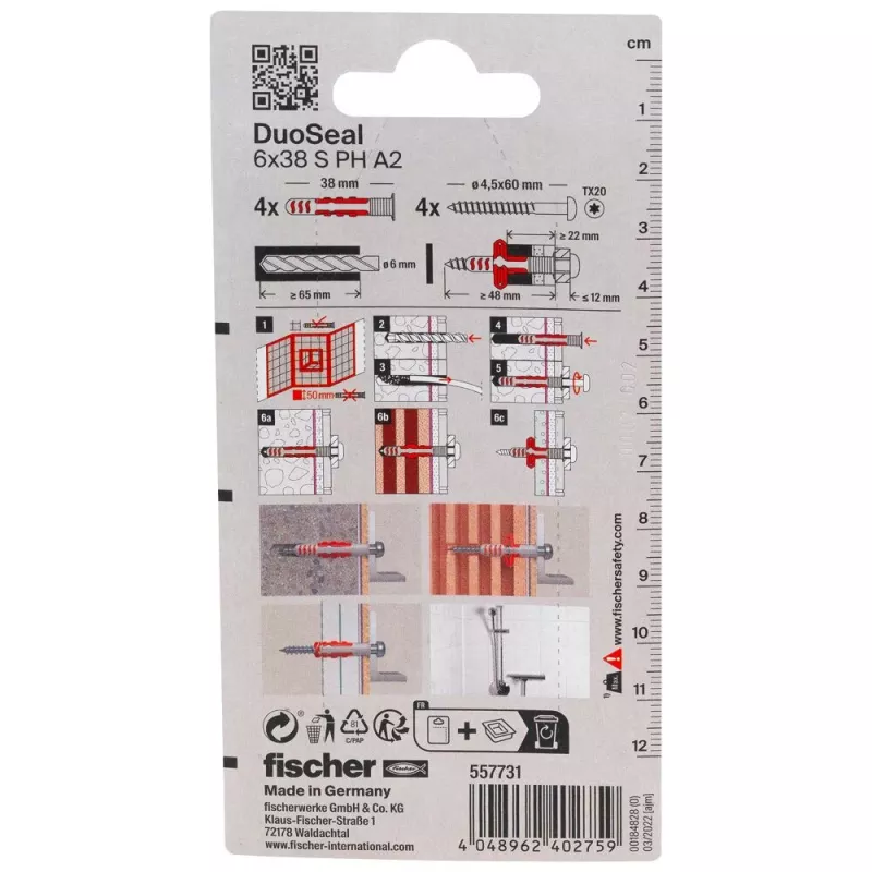 fischer DuoSeal 6 x 38 S PH TX A2 K NV plugset (4 stuks) 557731