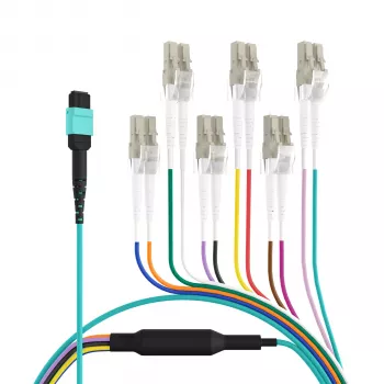 EFB MTP naar LC 12-fiber OM3 LSZH Aqua fan-out patchkabel, 7,5 m MTPF12LCOM3-7,5