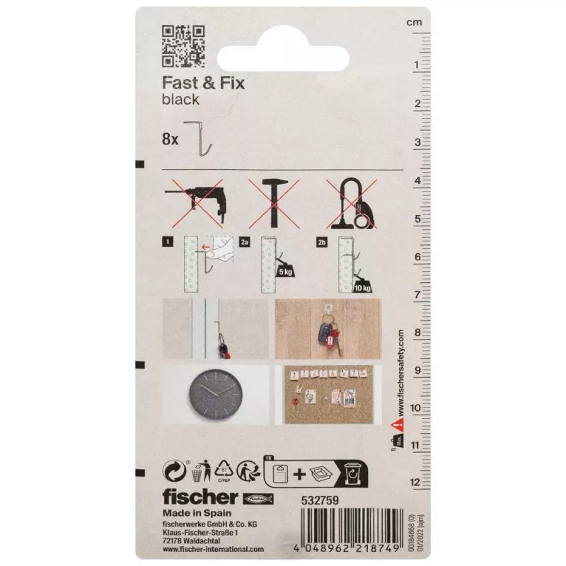 fischer Fast & Fix wandhaak K NV zwart (1 set) – zelfklevend, zonder boren, herbruikbaar