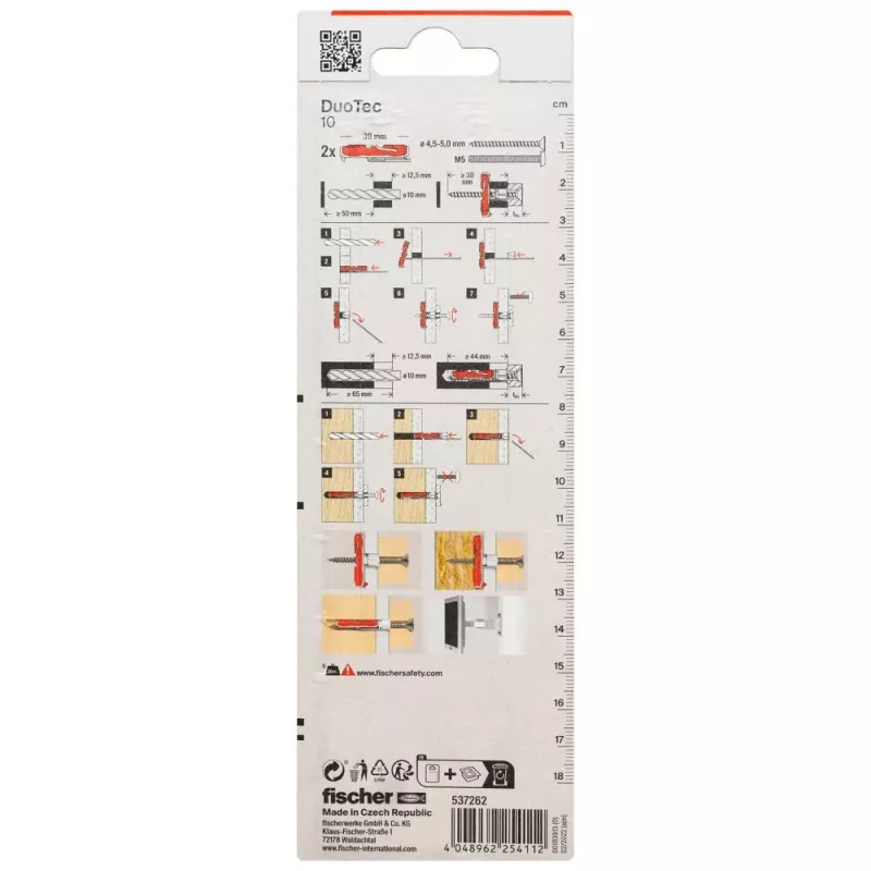 Fischer DuoTec 10 K NV hollewandplug 50 mm met schroef, 1 set 537262