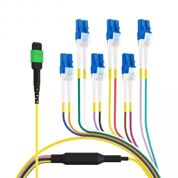 EFB Elektronik MPO-PLUS/APC(F) naar LC trunkkabel, OS2 single-mode, 12 vezels, polariteit type B, LSZH geel, 1 m MPOF12LCOS2-1