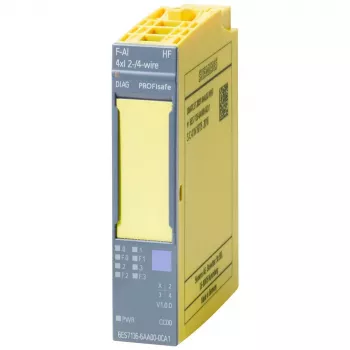 Siemens SIMATIC ET 200SP failsafe analoog ingangsmodule F-AI 4xI (0)4..20mA HF, 4 kanalen, 16 bit, SIL 3, PL e, 20 mm breedte, 6ES7136-6AA00-0CA1