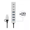 LogiLink USB 3.0 hub, 7-poorts, 4x USB-A 3x USB-C, aluminium behuizing