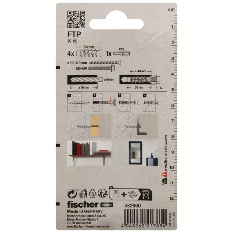 Fischer FTP K 6 K NV Porenbetonanker 50 mm, nylon, 1 stuk 532660