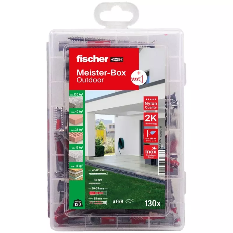 FISCHER Handige helper pluggen- en schroevensortiment voor buiten en vochtige ruimtes 130 delen 561385