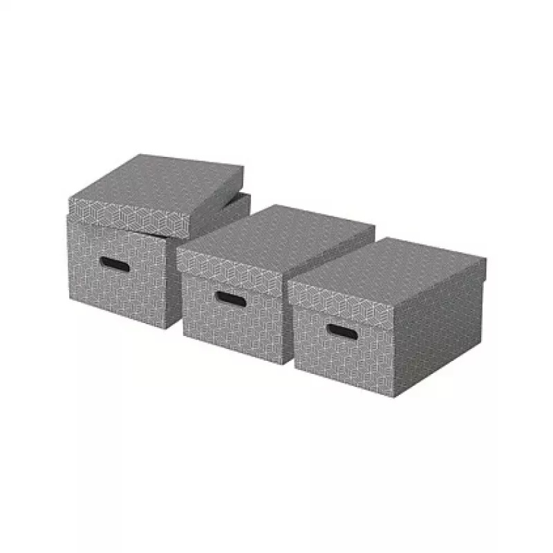 Esselte Home Opbergbox M, 17,5 L, 26,5 x 36,5 x 20,5 cm, 3-pack, wit/grijs (628283)