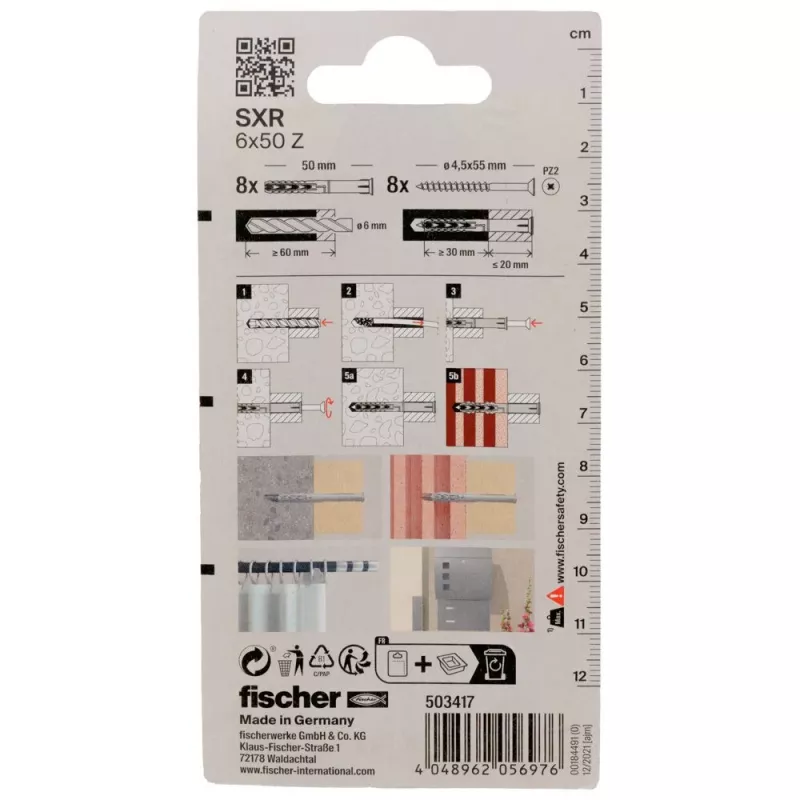 Fischer SXR 6 x 50 Z K NV langschachtdübel met verzonkenkopschroef (PZ), 1 set (503417)