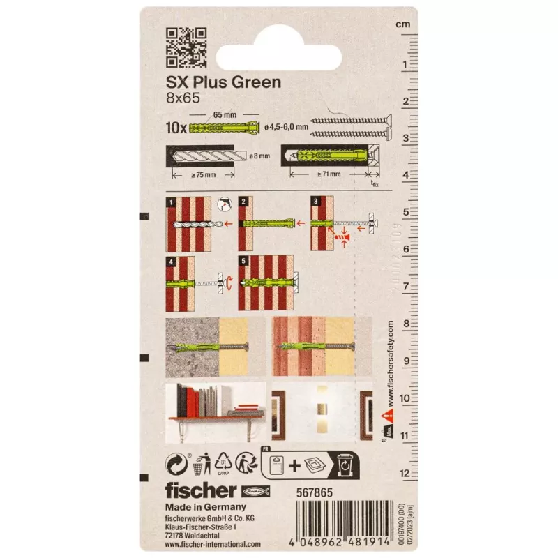 Fischer SX Plus Green plug 65 mm 8 mm 567865 1 stuk