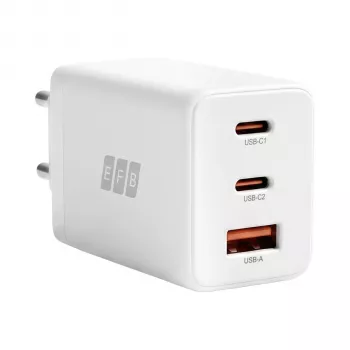 EFB Elektronik 65W GaN wandlader 2x USB-C + USB-A PD3.0 QC3.0 wit G651A2CE