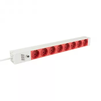 EFB Elektronik EK631CD.1GRV2 19-inch 1U rackmount-stekkerdoos, 8x CEE 7/3 rode stopcontacten, IEC C14-ingang, 10A-overbelastingsbeveiliging, grijs