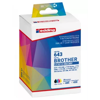 Edding 18-643 compatibele inktpatronen-multipack voor Brother LC3213-serie – zwart, cyaan, magenta, geel (4-pack)