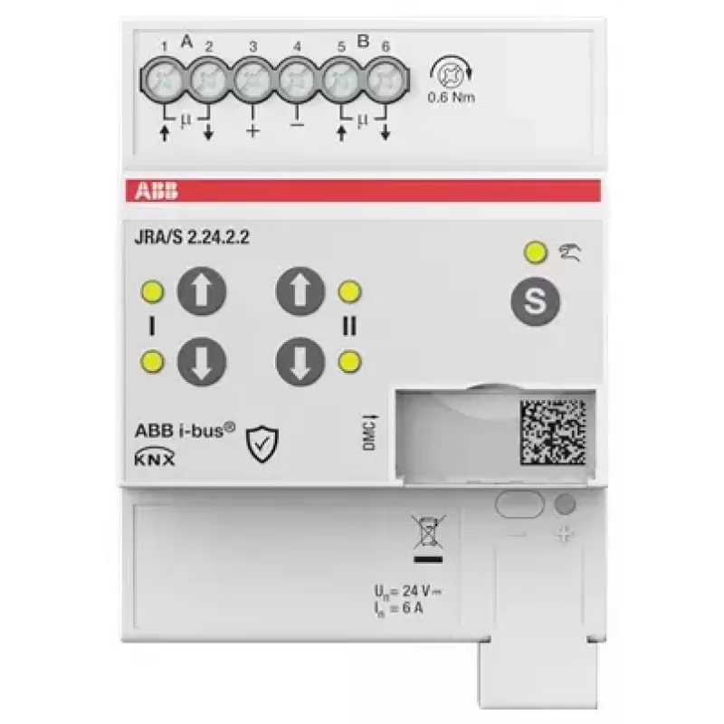 ABB JRA/S2.24.2.2 jaloezie-/rolluikactor, 2-kanaals, 24V, handbediening, KNX 2CDG110295R0011