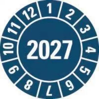 HEIN Industrieschilder keurplaatje 2027, blauw, zelfklevende folie, rond 20 mm, 500 per rol 189463