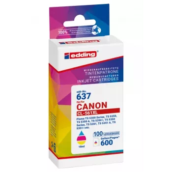 EDDING EDD-637 tri-colour inktpatroon compatibel met Canon CL-561XL (hoge capaciteit, 12,8 ml, 300 pagina's)