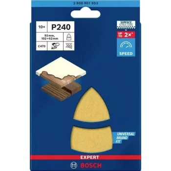 Bosch Accessories 2608901653 schuurbladen voor multischuurder korrel 240, 93 x 102 mm, 10-pack