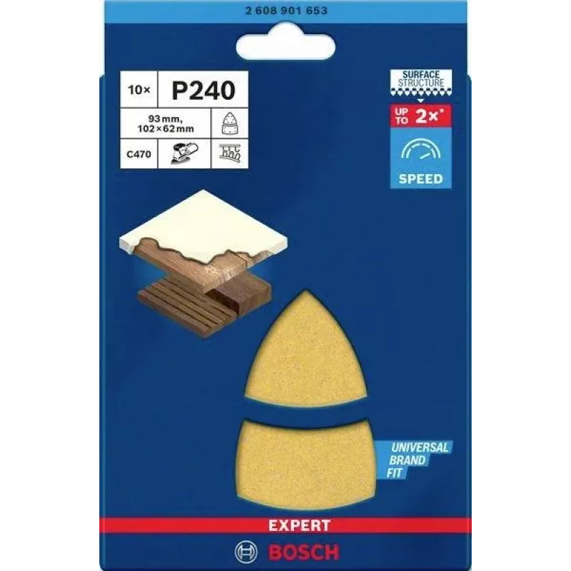 Bosch Accessories 2608901653 schuurbladen voor multischuurder korrel 240, 93 x 102 mm, 10-pack