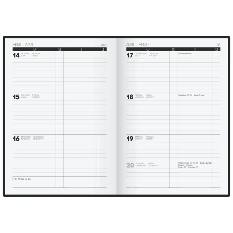 BRUNNEN TIME CENTER 2027 boekkalender A5 zwart weekplanner 1072520907