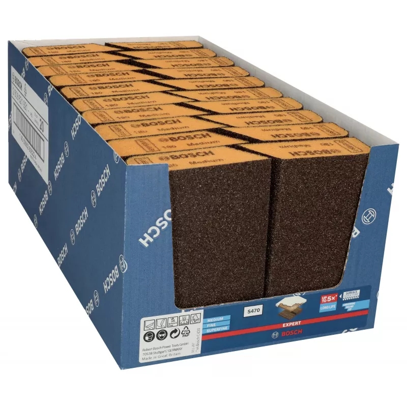 Bosch EXPERT M475 schuimspons, K120 medium, aluminiumoxide, nat & droog, rechthoekig blok 2608621921