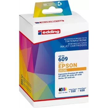 Edding EDD-609 compatibele 5-pack inktpatronen-set voor Epson 202XL (zwart, fotozwart, cyaan, magenta, geel) 18-609-01