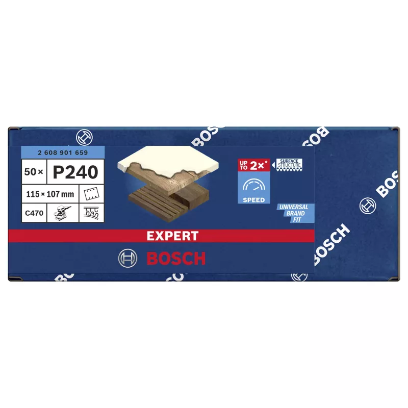 Bosch Expert C470 schuurpapier voor vlakschuurmachine, korrel 240, 107 x 115 mm, 50-pack 2608901659