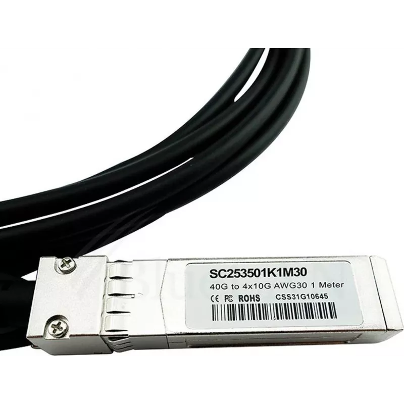 BlueLAN LSWM1QSTK3-BL 40GBASE-CR4 QSFP naar 4x10GBASE-CR SFP+ passieve Direct Attach breakout-kabel, 1m, AWG30