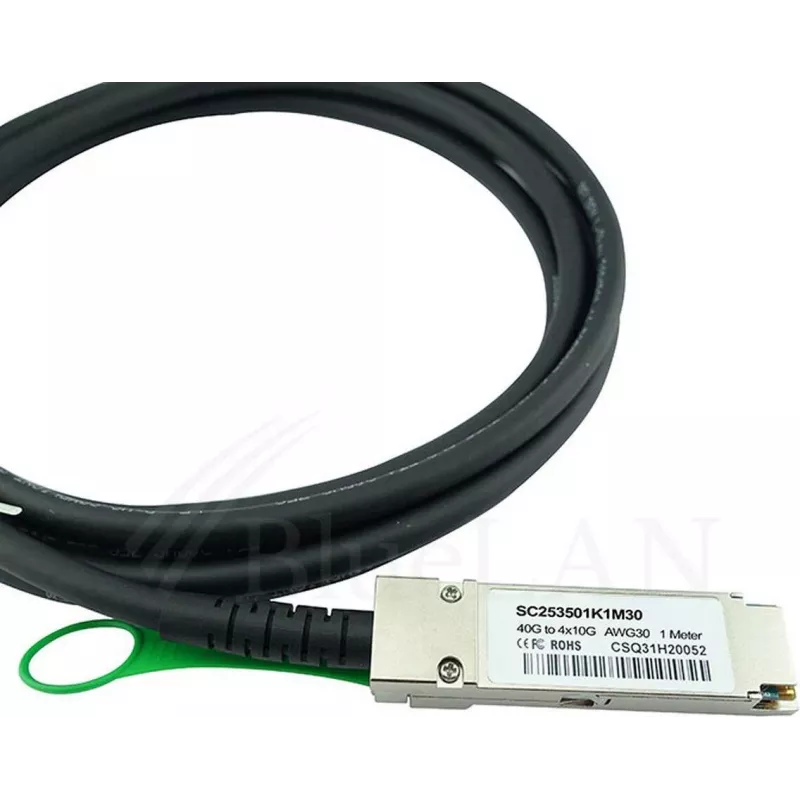 BlueLAN LSWM1QSTK3-BL 40GBASE-CR4 QSFP naar 4x10GBASE-CR SFP+ passieve Direct Attach breakout-kabel, 1m, AWG30