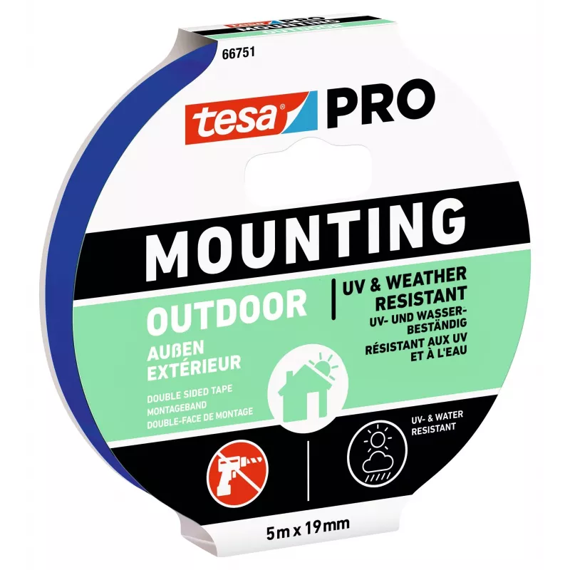tesa Montage PRO Outdoor 66751-00001-00 transparant montageband, 5 m x 19 mm, 1 rol