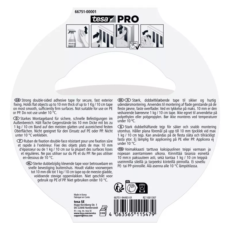 tesa Montage PRO Outdoor 66751-00001-00 transparant montageband, 5 m x 19 mm, 1 rol