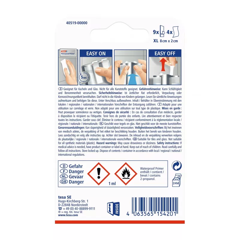 Tesa Powerstrips Waterproof XL plakstrips voor tot 9 kg, wit, 9 strips 40519-00000-00
