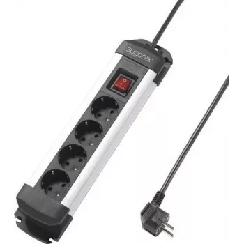 Sygonix SY-4538264 4-voudige stekkerdoos met schakelaar, 1,5 m, zwart/zilver