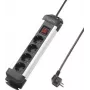 Sygonix SY-4538264 4-voudige stekkerdoos met schakelaar, 1,5 m, zwart/zilver