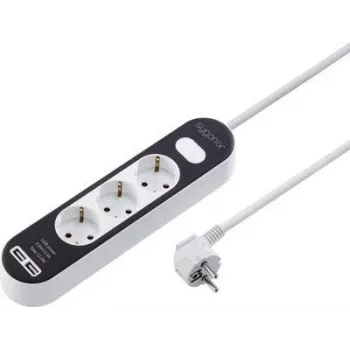 Sygonix SY-4538534 stekkerdoos met schakelaar, 3-voudig, wit/zwart, Schuko, 1,5 m