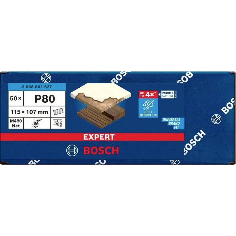 Bosch Expert M480 schuurgaas voor vlakschuurmachine, korrel 80, 115 x 107 mm, 50-pack 2608901627