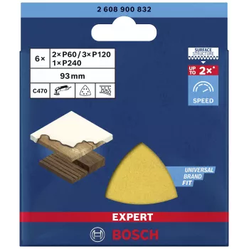 Bosch EXPERT C470 delta-schuurbladset 93 mm P60/P80/P120 klittenband geperforeerd 6-pack 2608900832