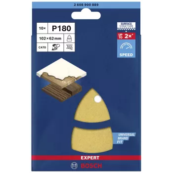 Bosch EXPERT C470 korrel 180 geperforeerde schuurbladen voor vlakschuurmachine 102 x 93 mm, 10-pack 2608900889