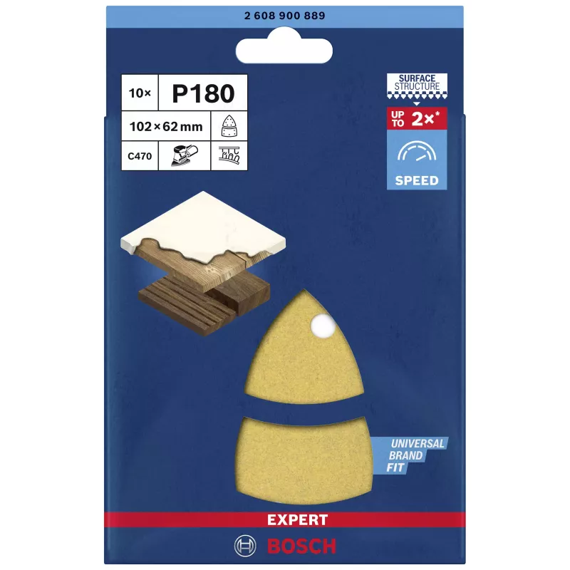 Bosch EXPERT C470 korrel 180 geperforeerde schuurbladen voor vlakschuurmachine 102 x 93 mm, 10-pack 2608900889
