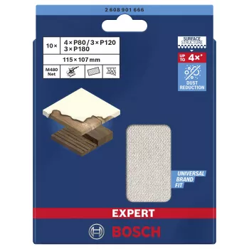 Bosch Expert M480 schuurgaasset voor vlakschuurmachine, 3-delig, korrel 80/120/180, 115 x 107 mm, klittenband 2608901666