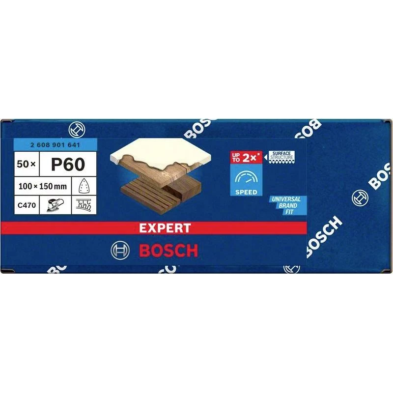 Bosch Accessories 2608901641 schuurbladen voor multischuurmachine, korrel 60, 150 x 100 mm, 50-pack