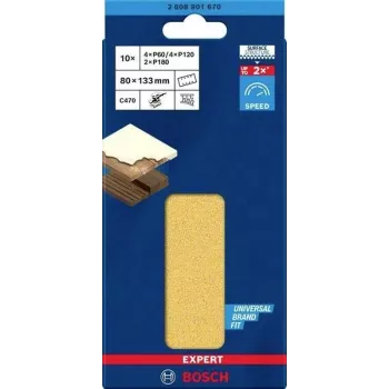 Bosch Accessories 2608901670 schuurpapier-set voor vlakschuurmachine, korrel 60, 120, 180, 133 mm x 80 mm, 15 stuks