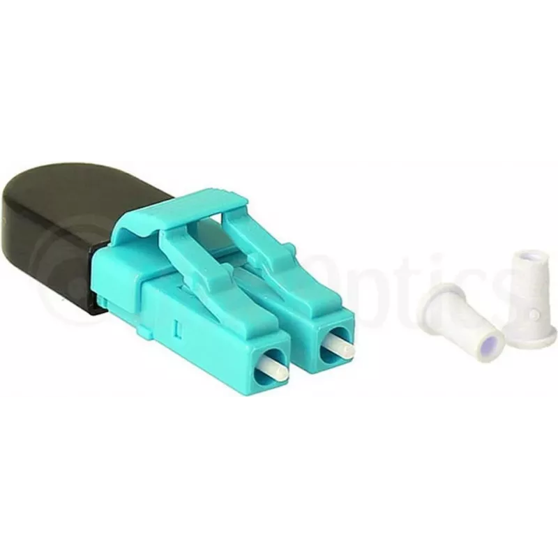 BLUELAN BlueOptics OM3 LC/UPC duplex multimode glasvezel loopback-adapter, aqua, keramische ferrule, -40°C tot +85°C BOLBLCOM3