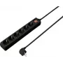 SYGONIX SY-4891006 6-voudige Schuko-stekkerdoos met verlichte schakelaar, 1,5 m kabel, zwart